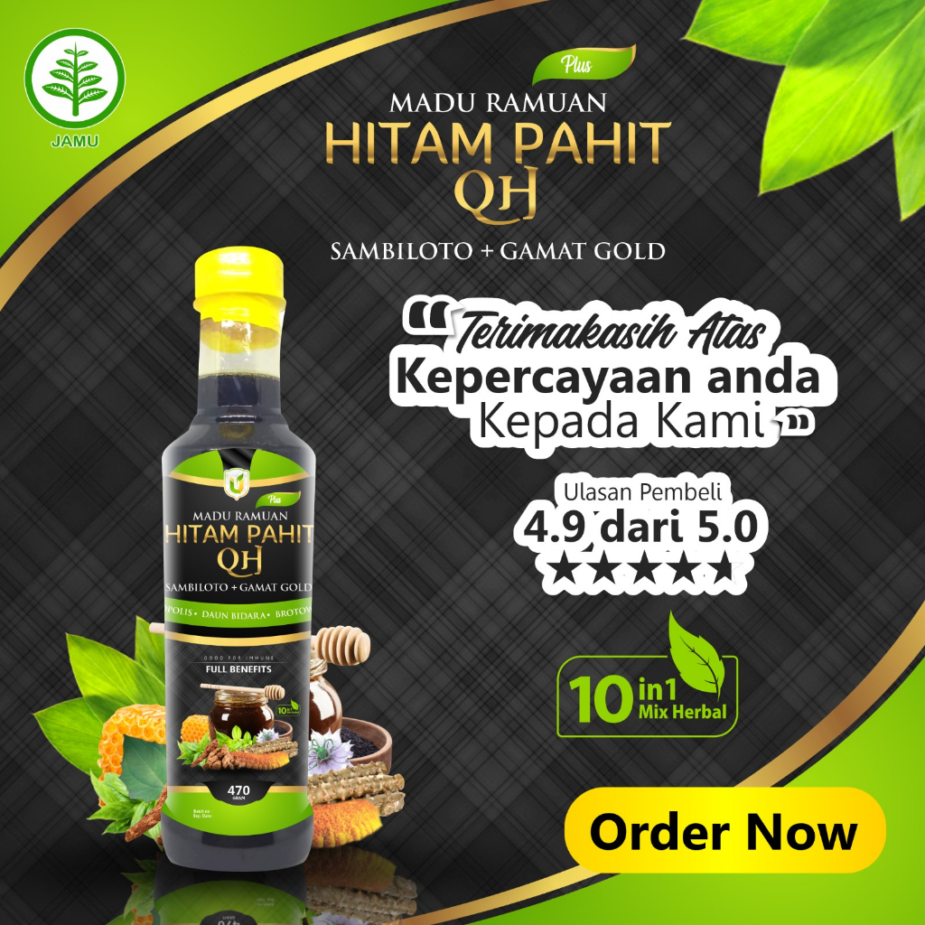 

Madu Hitam Pahit 10 in1 Solusinya Sembuhkan kulit Eksim 7x Lebih cepat dan Efektif atasi Virus kutus Scabies Plus Qusthul Hindi Insulin Sambiloto Propolis Trigona 470ml Multi Herbal