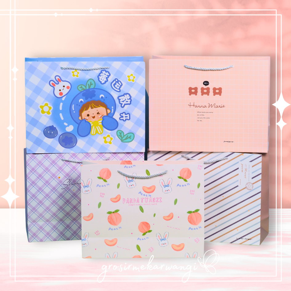 

Paper Bag Medium Tali Motif Lucu Campur Tas Souvenir Besar Lebar Bingkisan Hadiah Kantong Tenteng Goodie Bag Cute