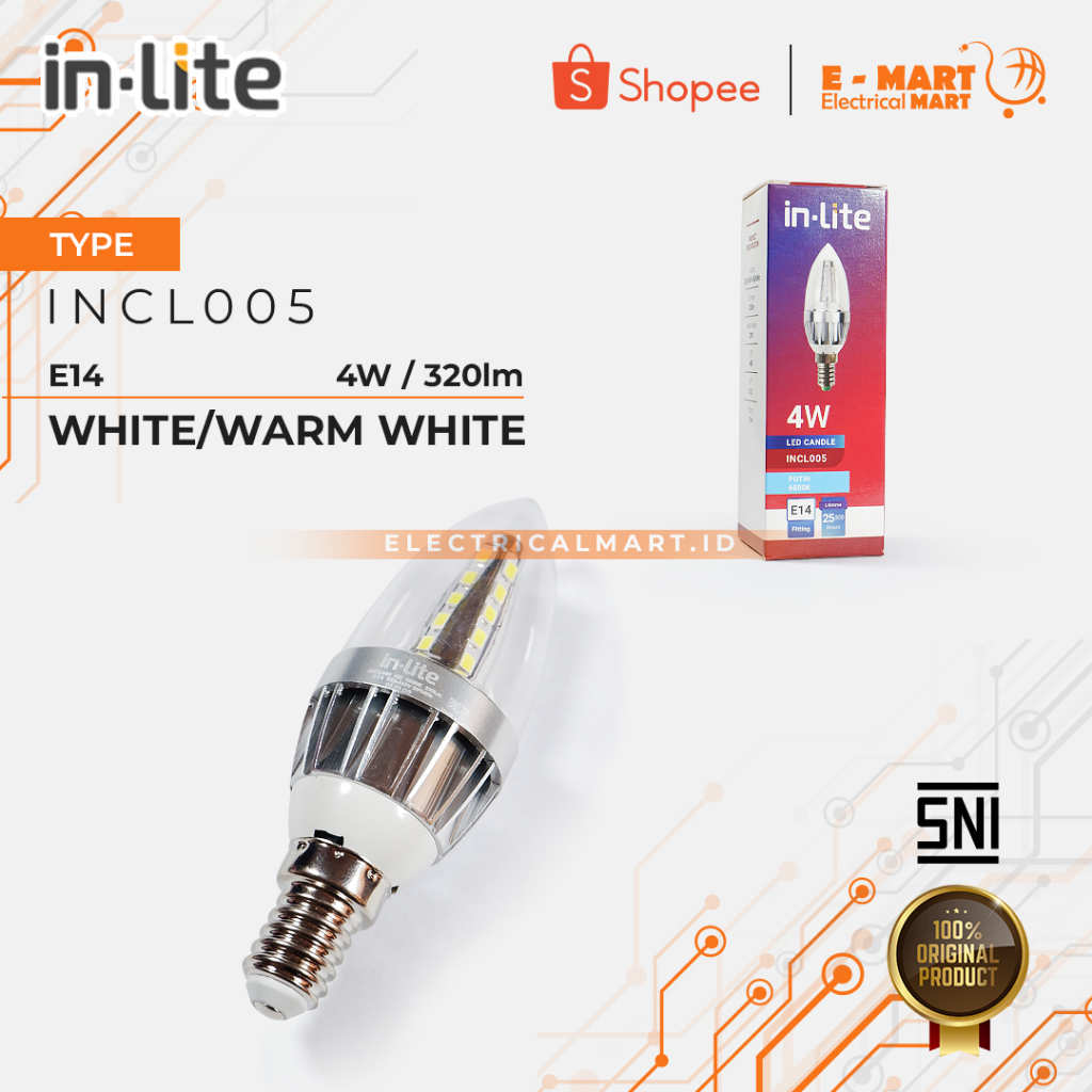 INLITE Led CANDLE 4Watt E14 Inlite Lampu Candel 4watt WarmWhite/Putih