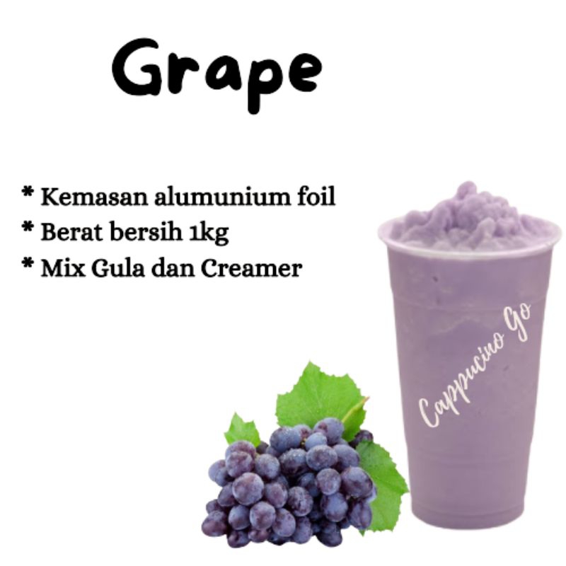 

BUBUK MINUMAN BOBA / SERBUK MINUMAN / POWDER DRINK RASA ANGGUR / GRAPE 1KG MIX GULA