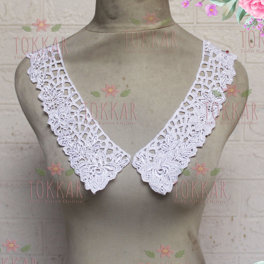 (Per Pcs) AP573 Bordir Aplikasi Tempel / Patch Kerah Cantik Putih