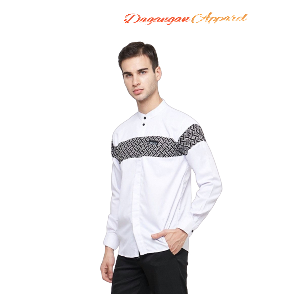 Baju Koko Pria Lengan Panjang Motif Batik Kobata Polos Busana Muslim Cowok Semi Kemko Bahan Toyobo I