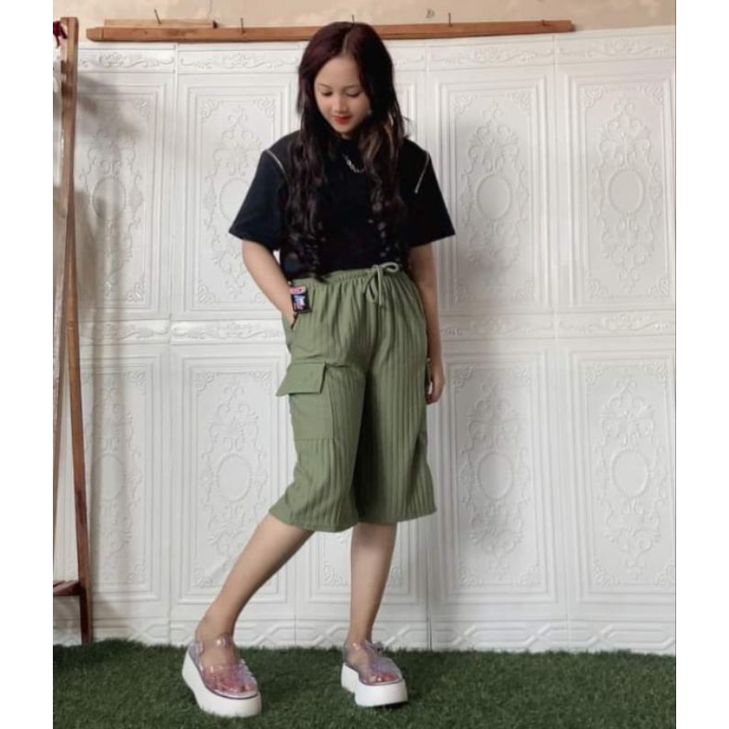Kulot knit cargo 3/4 celana kulot pendek kulot knit Cargo pendek 7/8 kulot knit pendek