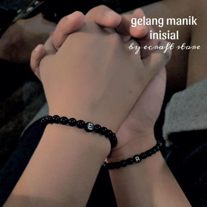 D031 Gelang Manik Bulat Kayu Hitam Inisial Nama Request Free Inisial Bulat Bisa untuk Couple Pasanga