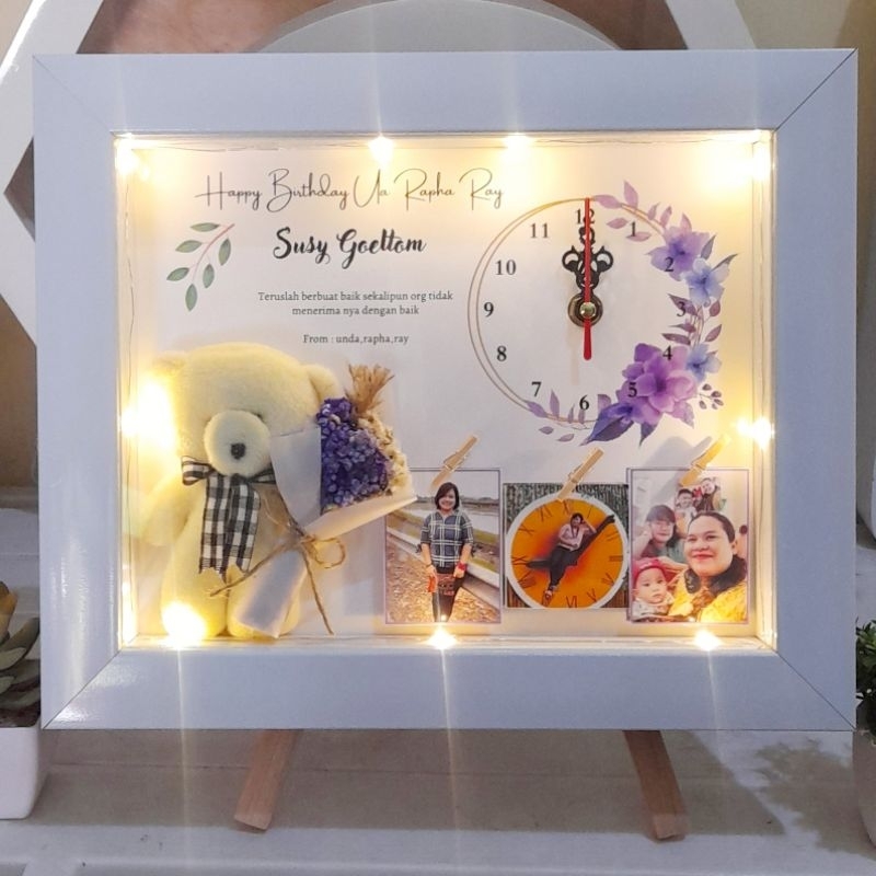 Tivana Home Flower In Frame Jam Boneka Frame Box 3D Gift Box Kado Wisuda Kado Anniversary Kdo