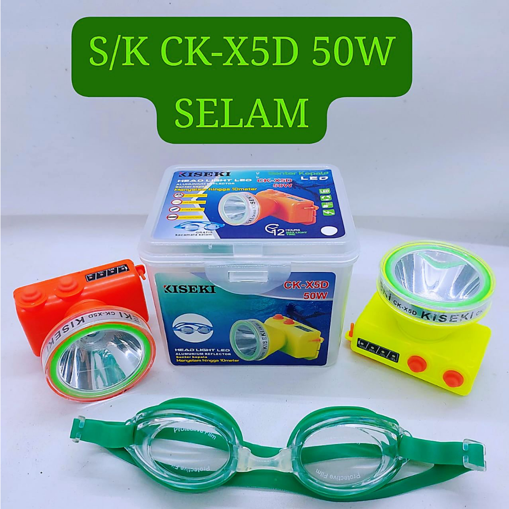 Senter Kepala Selam Kiseki CK-X5D Free Kacamata Renang / Headlamp Diving Kiseki 50w 50watt CK X5D