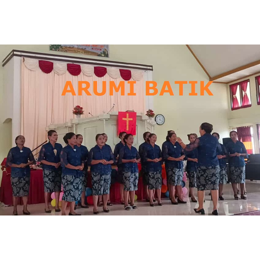 Seragam Batik Wanita Setelan Kebaya Brokat Blouse Rok Biru Navy Merah Maroon