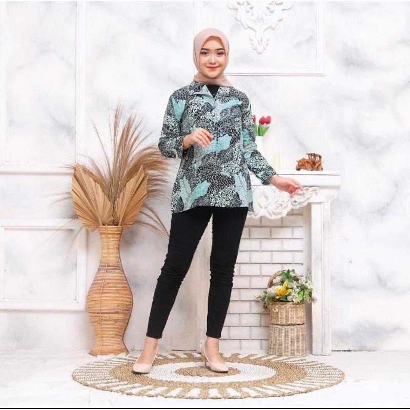 Blus Batik Atasan Wanita Warna Sage