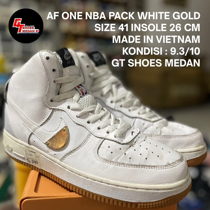 AIR FORCE ONE ADA 3 PC AF ONE NBA PACK WHITE GOLD SIZE 41/26 CM , AF ONE HIGH 2002 20TH ANNIVERSARY 