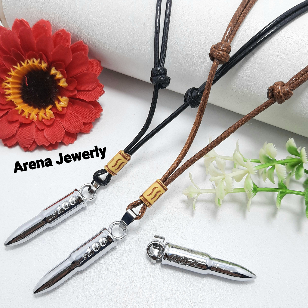 Kalung. Kalung Peluru Silver 007 Kalung Pria Wanita.Kalung Peluru Bahan Rhodium. Kalung Tali