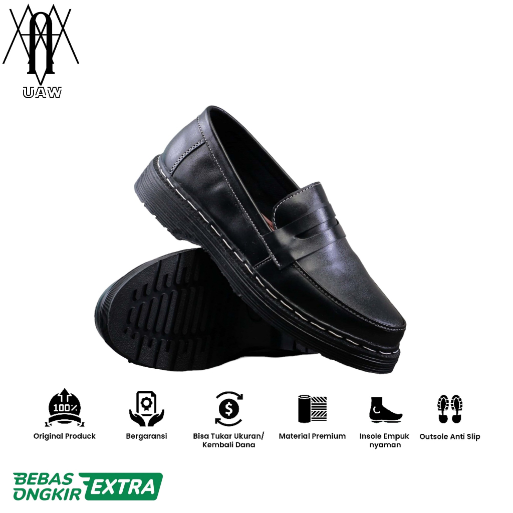 Garansi 100% Ori x PLAT-D | ZORO BLACK LOAFERS - Sepatu Slip-On Hitam Pria Formal