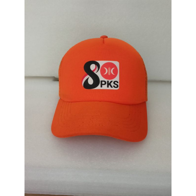 topi dijaring warna orange dengan logo PKS baru