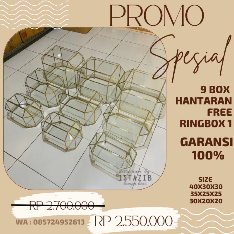 box terarium , hantaran terarium kaca isi 9pc