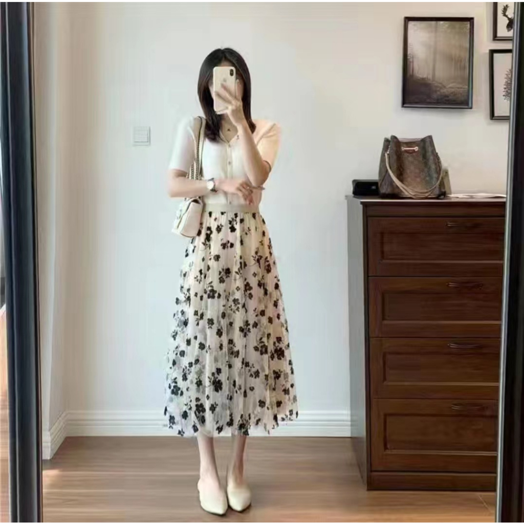 	 Rok Midi/Rok Korea/Rok Cantik/Rok Motif Fashion/Rok Tutu Sifon	