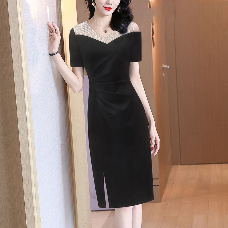 Gaun Pesta D23037 Hitam Lengan Pendek Party Dress