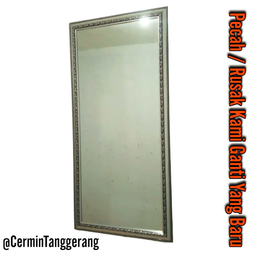 KACA CERMIN DINDING / GANTUNG MOTIF UKIR EMAS DAN SILVER UKURAN 50 x 100 CM FULL BINGKAI