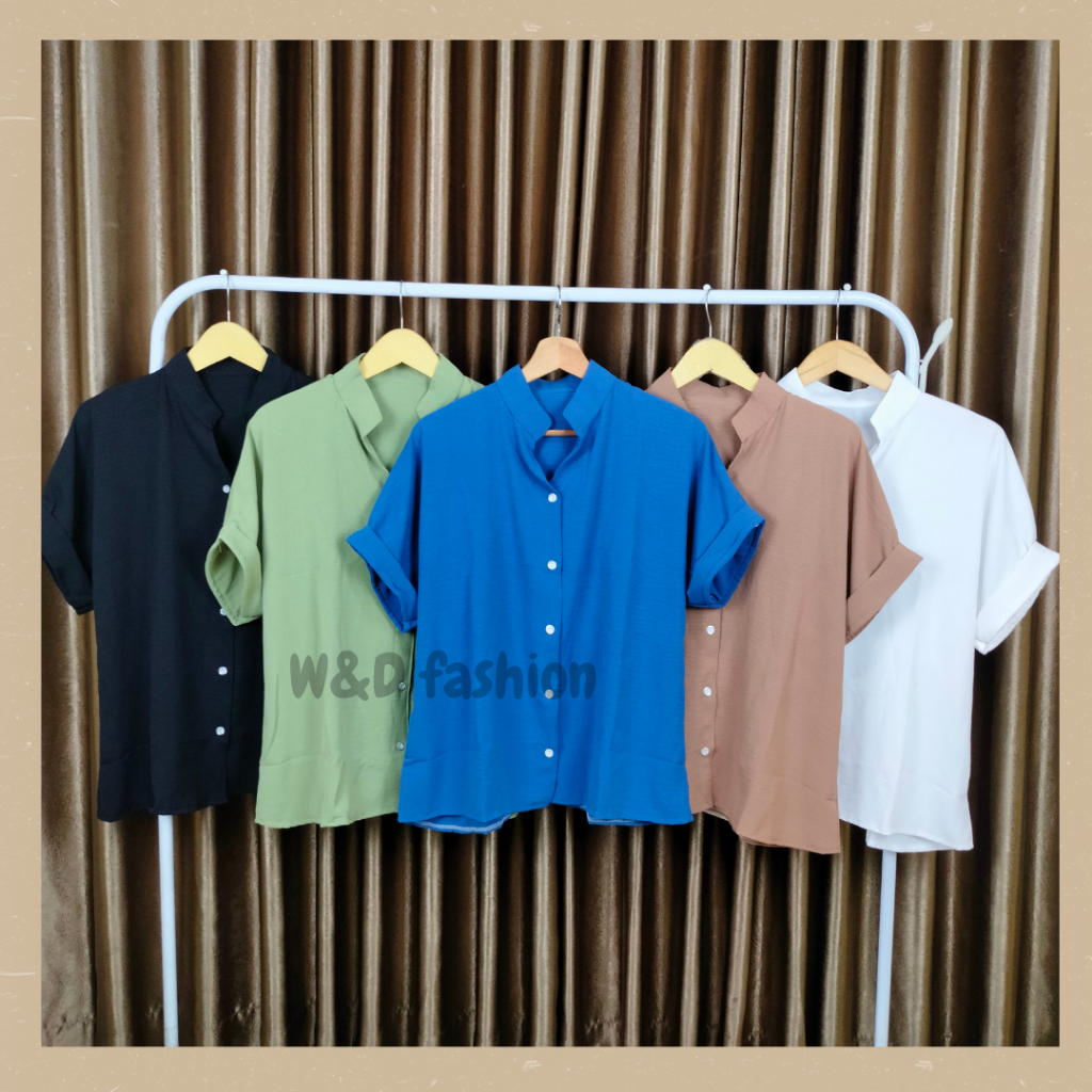 Kemeja Polos Wanita Lengan Pendek Oversize Crincle Airflow Premium Putih Hitam