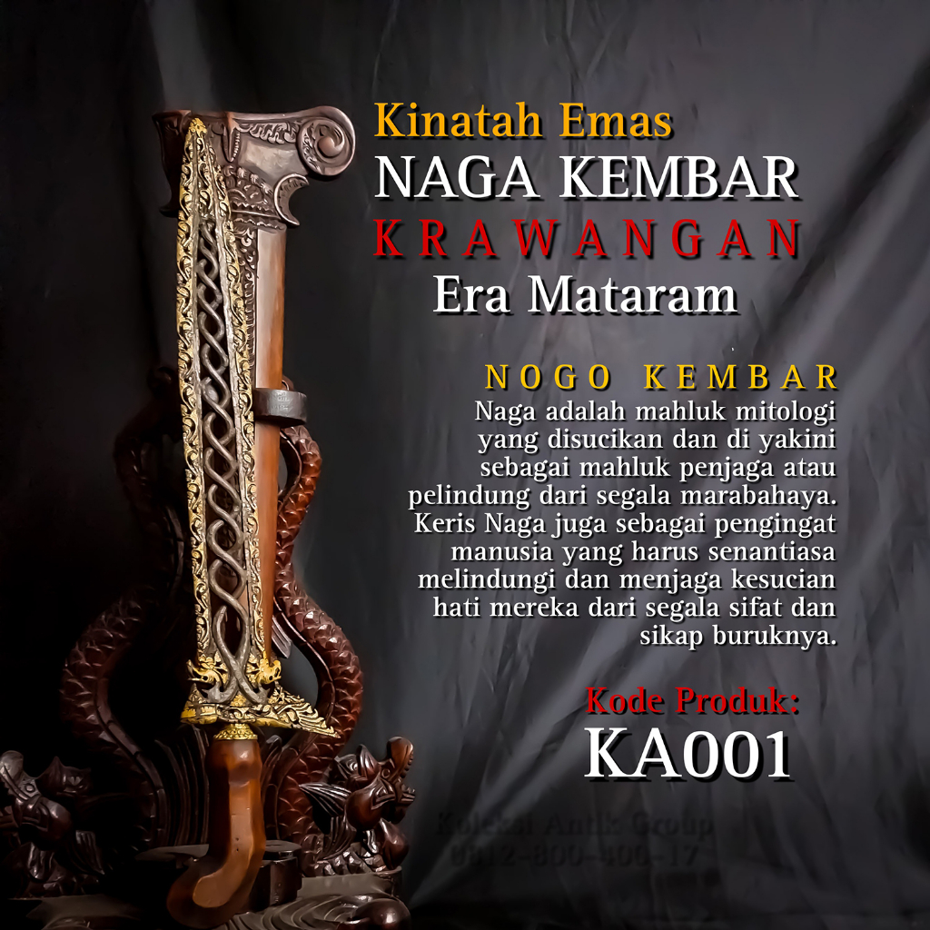 Keris Pusaka Naga Kembar Krawangan Kinatah Mas Asli Mataram