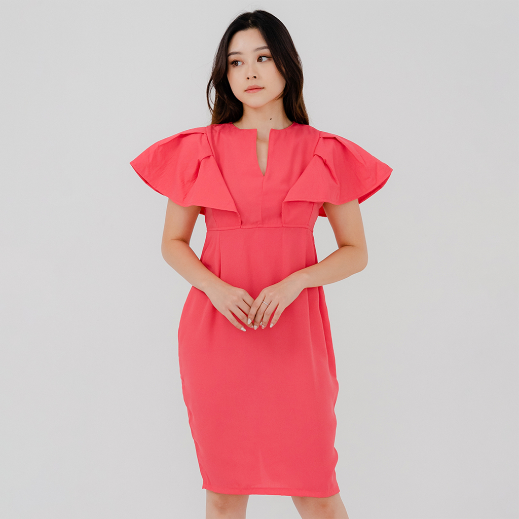 Blugi-Dress Wanita Dress Korea Midi Dress Shirt Dress midi dress knit  Annora Yellow Red Pink Tosca