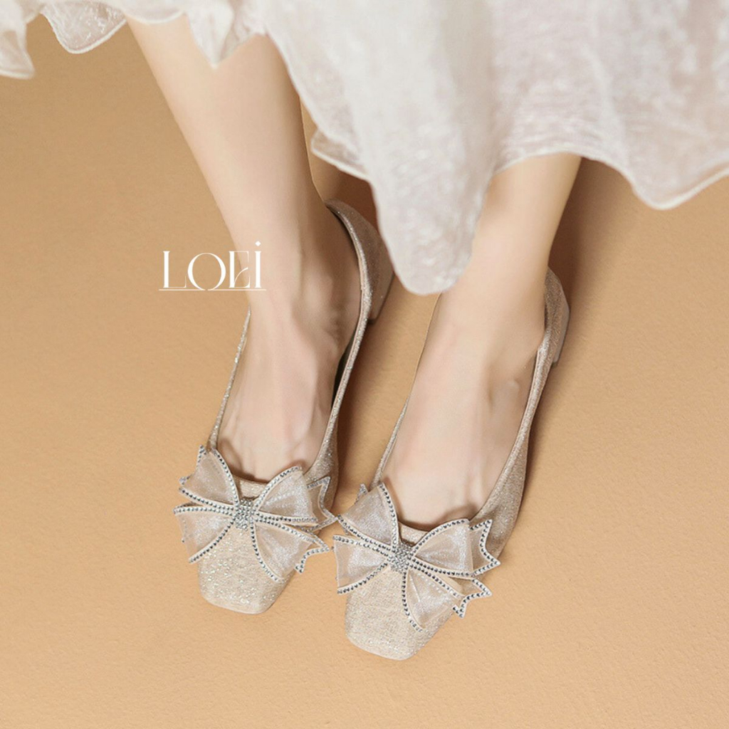 BESTPROMO LOEI SOHEE SEPATU WANITA HIGH HEELS SEPATU HAK TAHU PITA GLITTER PUMP SHOES KOREA STYLE