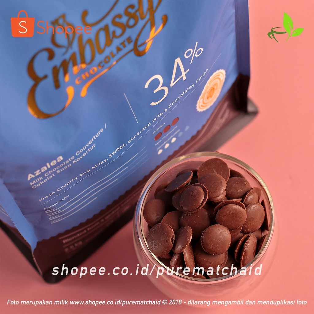 

Embassy Chocolate - AZALEA 34% 250gr Milk Couverture Cokelat Tulip Indonesian Chocolate Cokelat Susu Coklat Coin