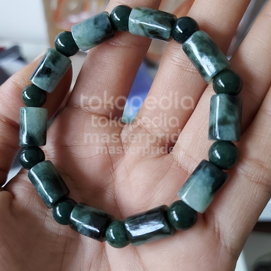 GELANG BATU GIOK ASLI BURMA NATURAL FEI CUI HIJAU / GIOK TABUNG