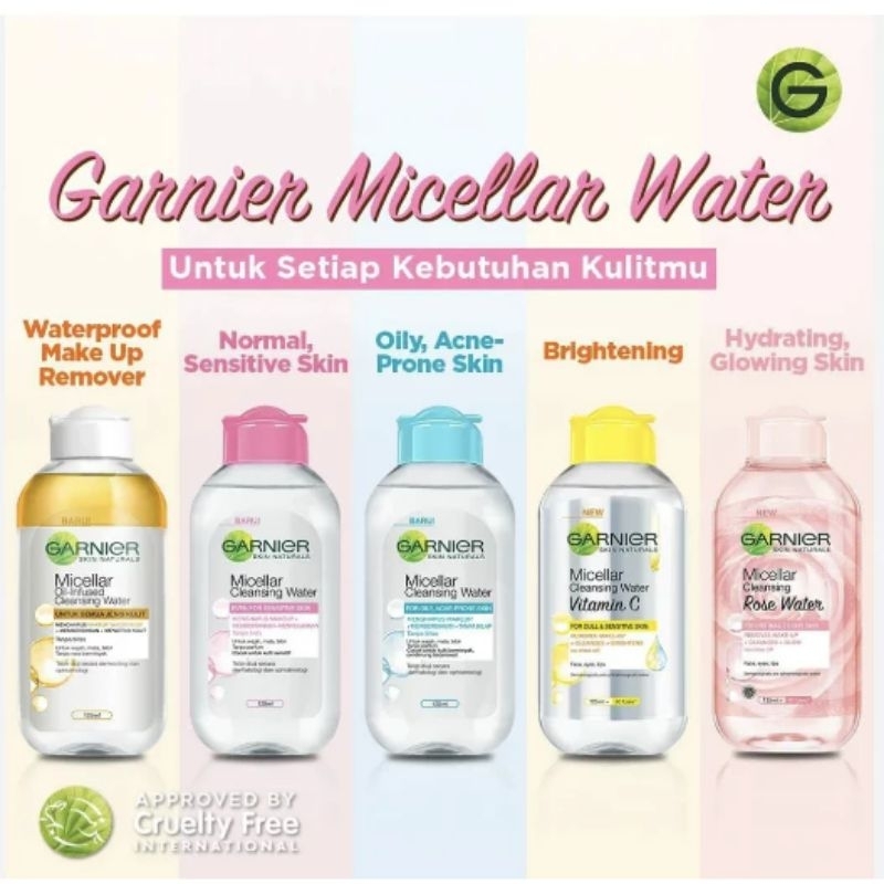 GARNIER Micellar Cleansing Water Pink 125ml 50ml | Garnier Micellar Salicylic BHA Biru | Micellar Ro