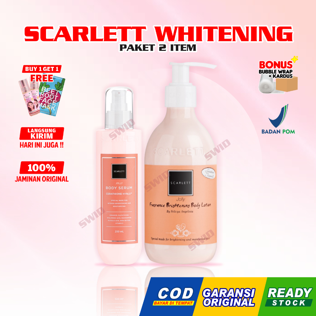 Scarlett Whitening Paket 2 Item | Facialwash Serum Toner Sabun Mandi Lulur Body Cream Body Serum Ori