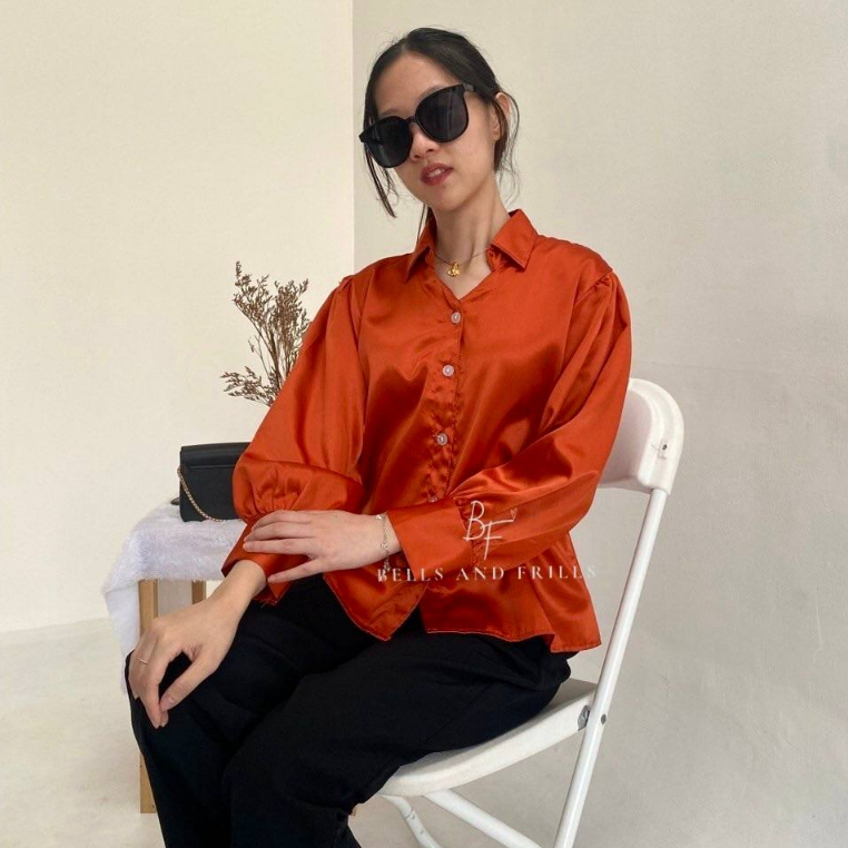 PEVITA Blouse / Puffy Top Satin Crop Casual 0429