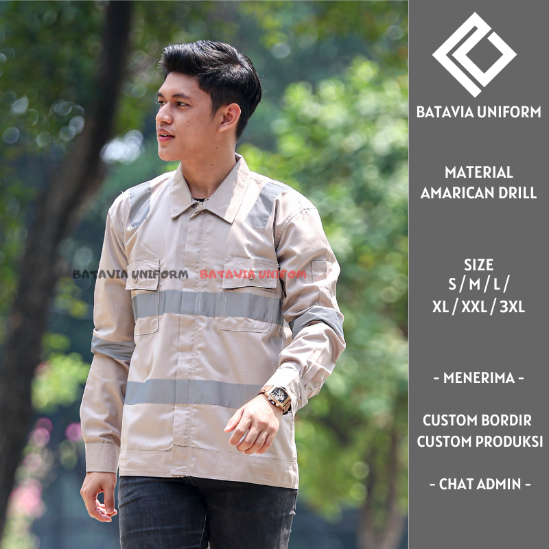 Safety Rembo by Batavia Uniform - Baju Kemeja Wearpack Safety K3 Lengan Panjang Resleting - Seragam 