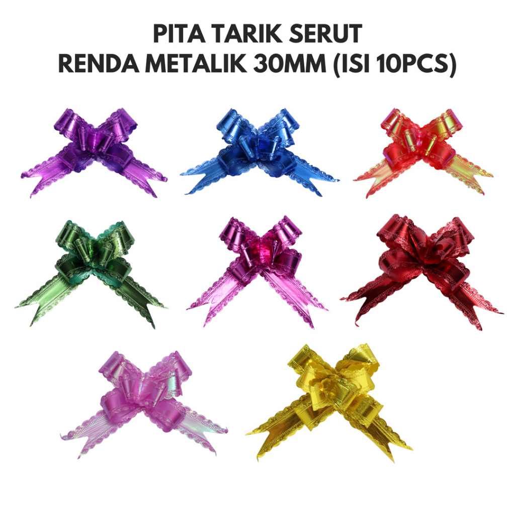 

Pita tarik serut renda metalik isi 10pcs hiasan kado parcel souvenir 30mm