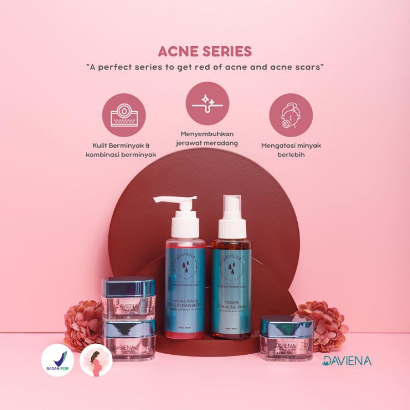 Daviena Skincare Paket Acne / Day cream acne Daviena / Night cream acne Daviena / Toner acne Daviena