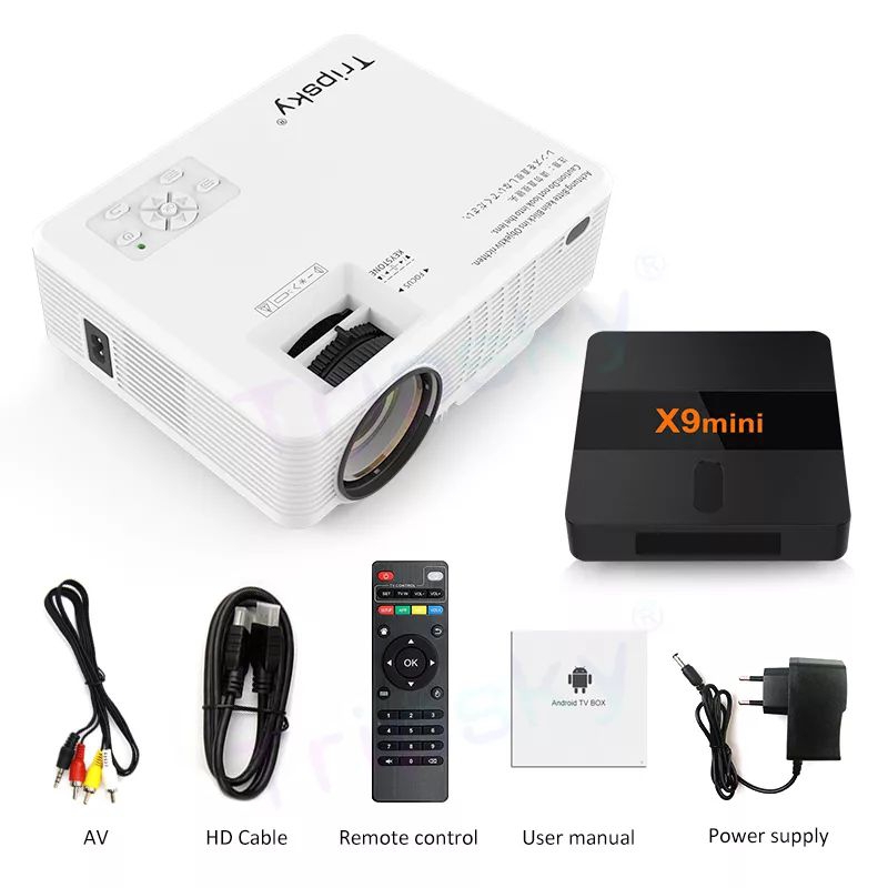 0Tripsky Proyektor T3-Airplay+ x9 mini Same Screen 5500 Lumens Projector Mirroring Proyektor Konek H