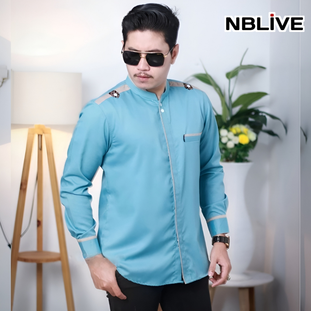 Nblive Hilwa Baju Koko Pria Dewasa Motif Maroko Kombinasi Batik Warna Biru Wardah Terbaru