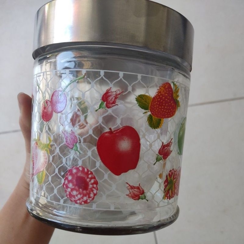 Toples jajan Canister cantik Wadah snack kaca cantik bunga