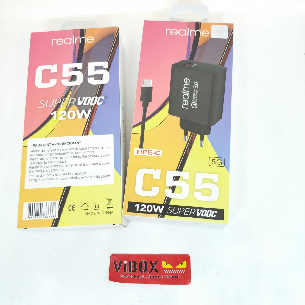 Charger Black  Realme   C55 5G 120W Support FastCharging super Vooc kompatible semua hp smartphone a