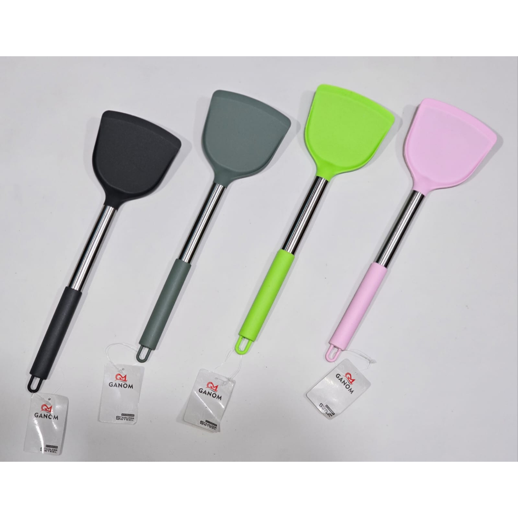 SENDOK GORENG GAGANG BESI SUTIL SILIKON STAINLESS ANTI PANAS // SENDOK SUP KUAH ALAT MASAK TUMIS