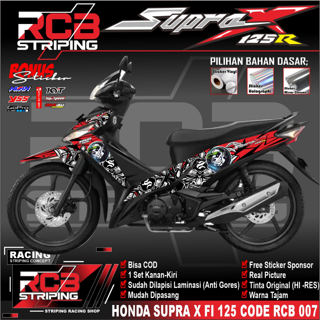 STRIPING SUPRA X 125 FI STIKER SUPRA X NEW STICKER LIS LIST SUPRA X 125 FI CODE RCB 007
