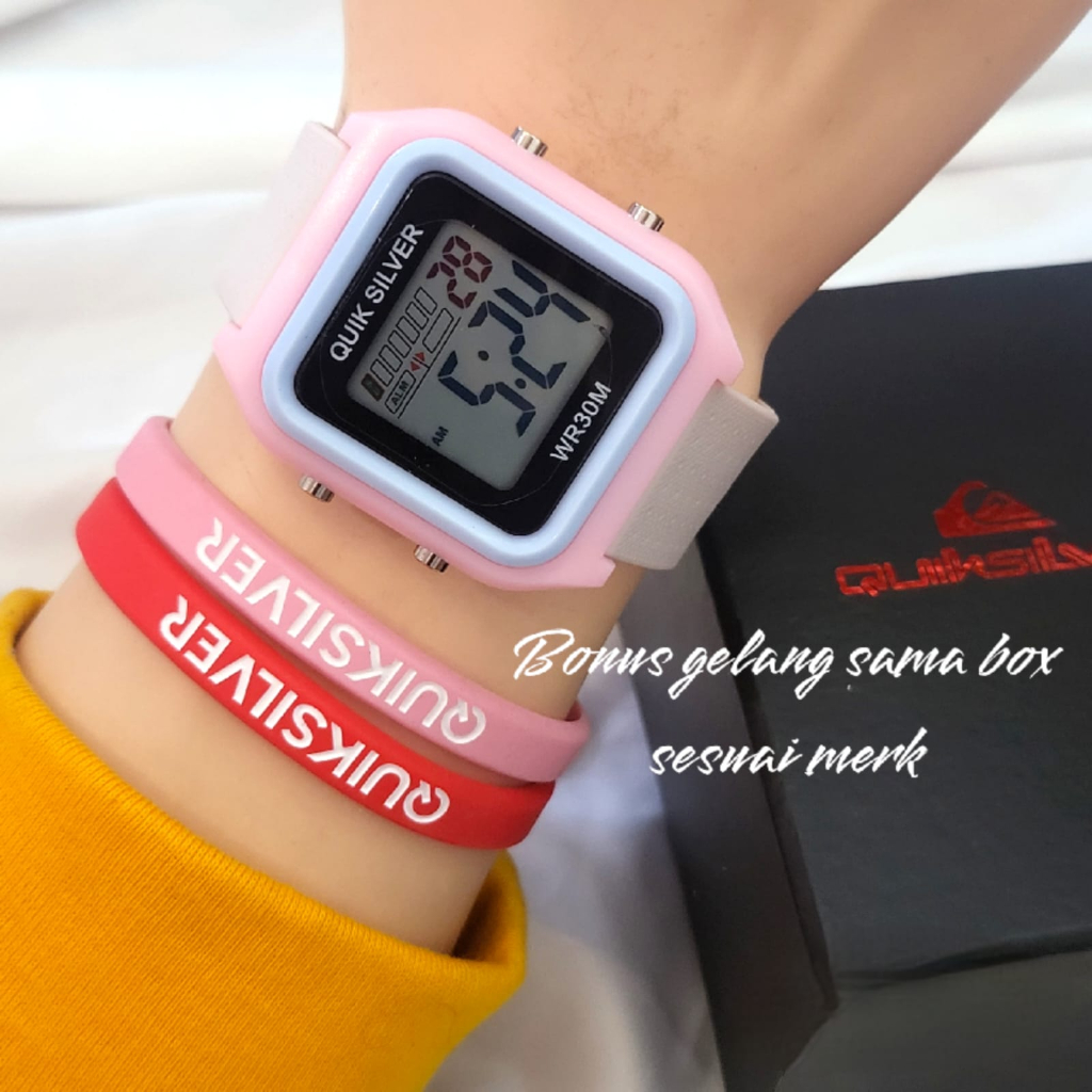 ( COD ) JAM TANGAN CASUAL WANITA&PRIA QUICKSILVER DIGITAL WATER TALI KARET 4MM FREE GELANG RANDOM