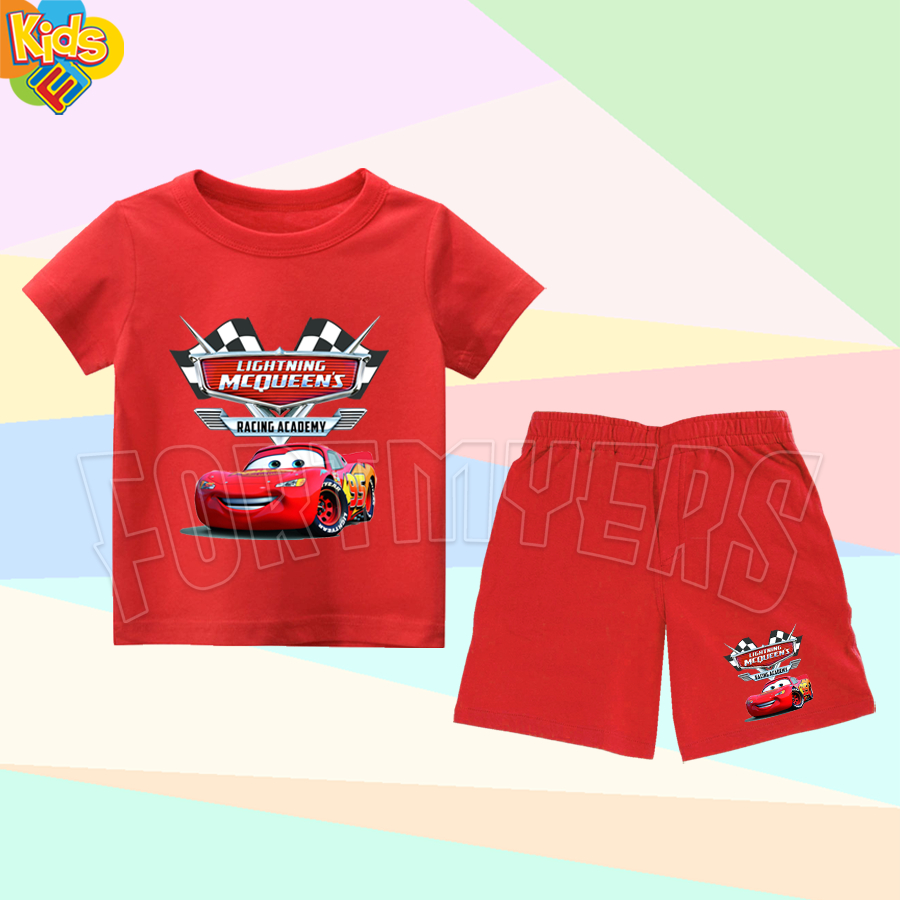 Setelan Anak Cars Lightning McQueen Setelan Kaos Celana Pendek Anak