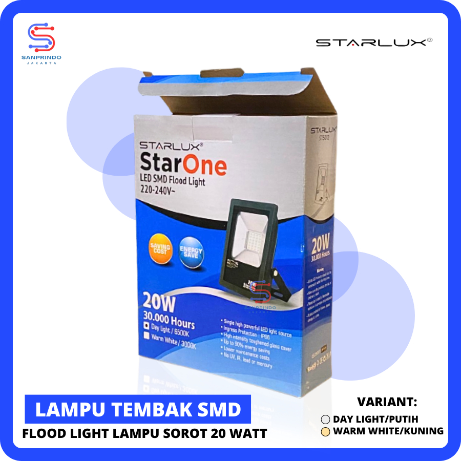 Starlux Lampu tembak 20w (kuning/warm white) Flood light Lampu Sorot 20 watt