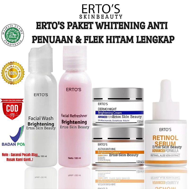 ERTOS Paket Skincare Anti Penuaan Dan Penghilang Flek Bintik Hitam Di Wajah Lengkap 5in1  - Facial W