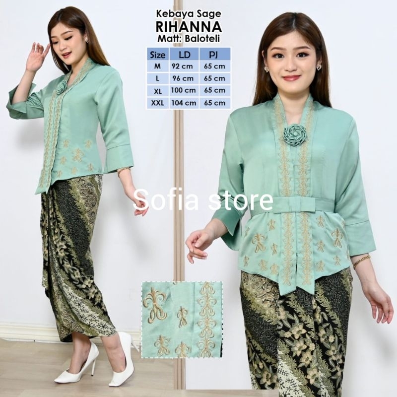 Atasan SAJA kebaya Kutubaru Moderen Remaja Dewasa Rihanna Warna Hijau Sage Kebaya Model Bali Kartini