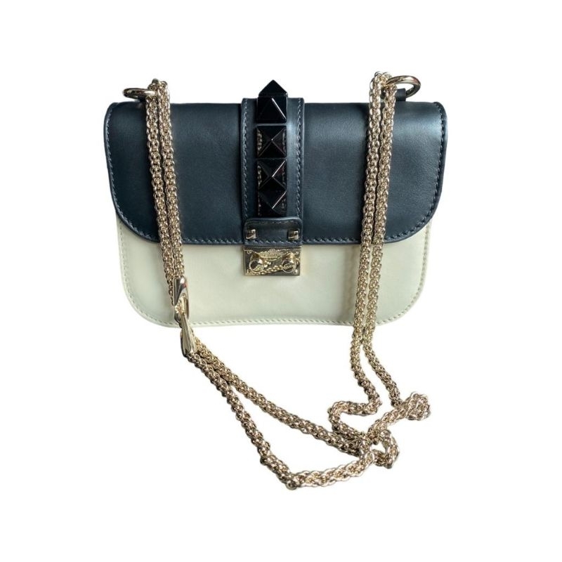 Preloved Valentino Two Toned Small Glamlock Bag In Black and White GHW