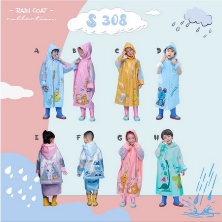 Jas Hujan Jubah Transparan Korea / Jas Hujan Anak PREMIUM Dengan Ruang Tas Ransel