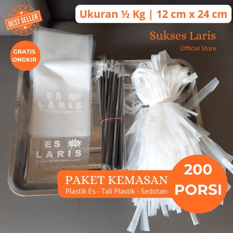 PAKET KEMASAN ½ KG SABLON "ES LARIS" 200 PORSI 12 X 24 CM / PLASTIK SABLON / SEDOTAN / ES PLASTIK TA