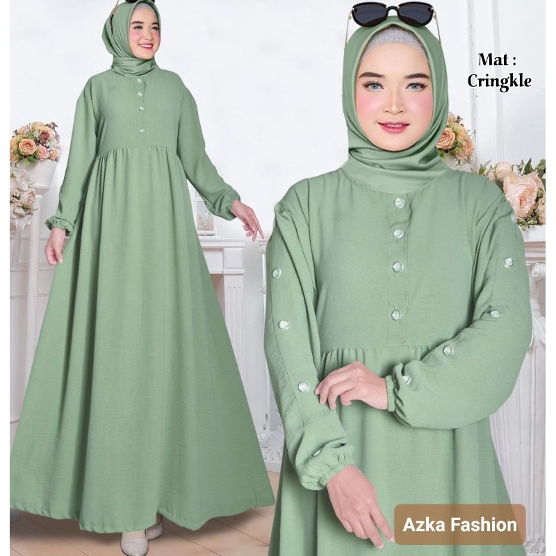 Gamis Crinkle Air Flow Kancing Banyak/gamis crinkle/gamis crinkle  jumbo/ gamis crinkle