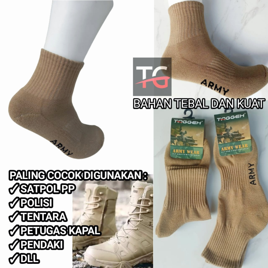 12 Pasang KAOS KAKI PDH UKURAN 3/4 TEBAL WARNA CREAM, KAOS KAKI ARMY 3/4  WARNA SATPOL PP
