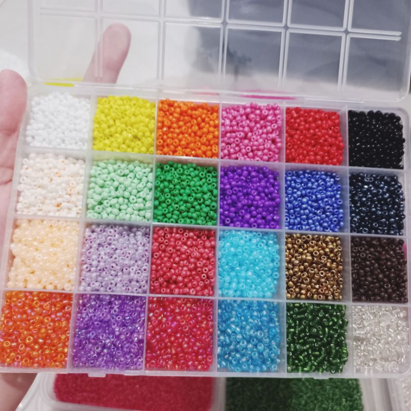 [MVG CRAFT] Paket Kotak Manik Pasir 24 Sekat 8/0 (3mm) warna warni 15 gram per sekat + bonus mote