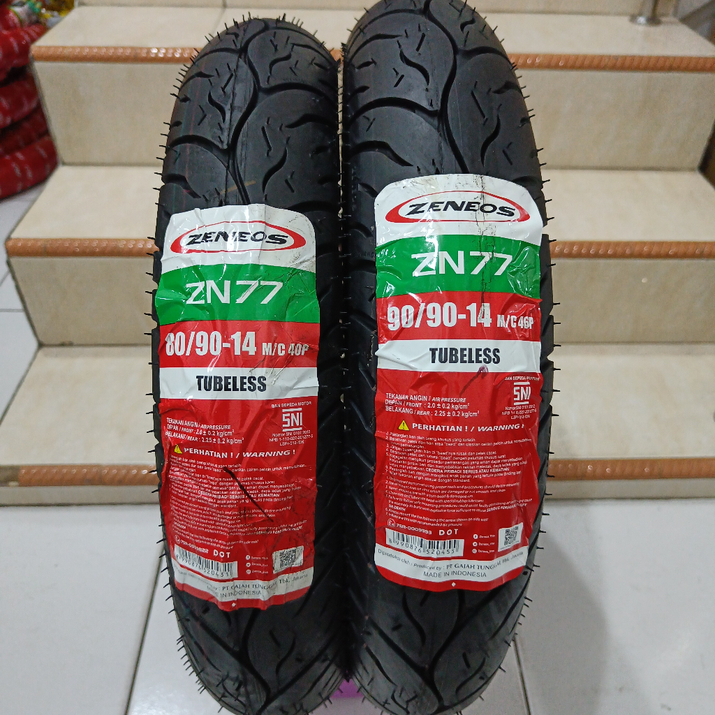BAN LUAR TUBELESS 80/90-14 & 90/90-14 ZENEOS + PENTIL TUBELESS